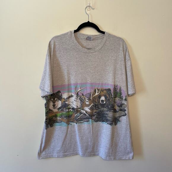 Vintage Single Stitch Hanes XL white 1990s wildlife animal short sleeve t-shirt